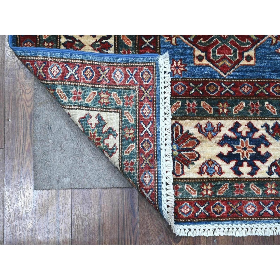 Blue Hand Knotted Super Kazak Tribal Elements Wool Square Oriental Rug - 2
