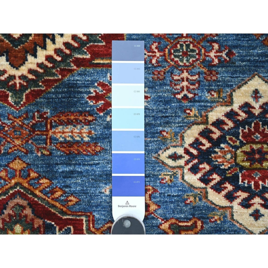 Blue Hand Knotted Super Kazak Tribal Elements Wool Square Oriental Rug - 3