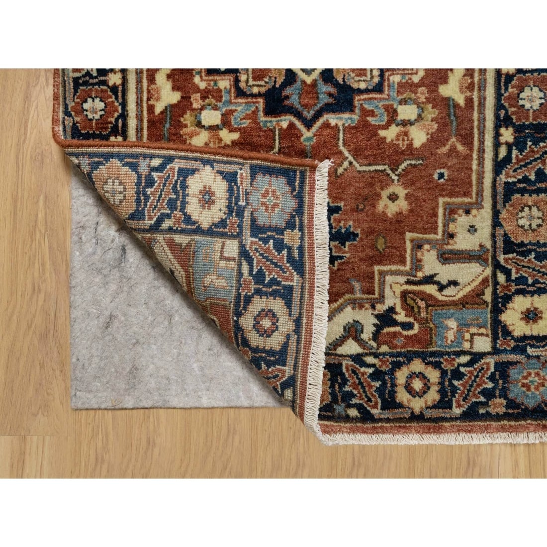 Spice Red Hand Knotted Pure Wool Heris Re-Creation Mat Oriental Rug - 3