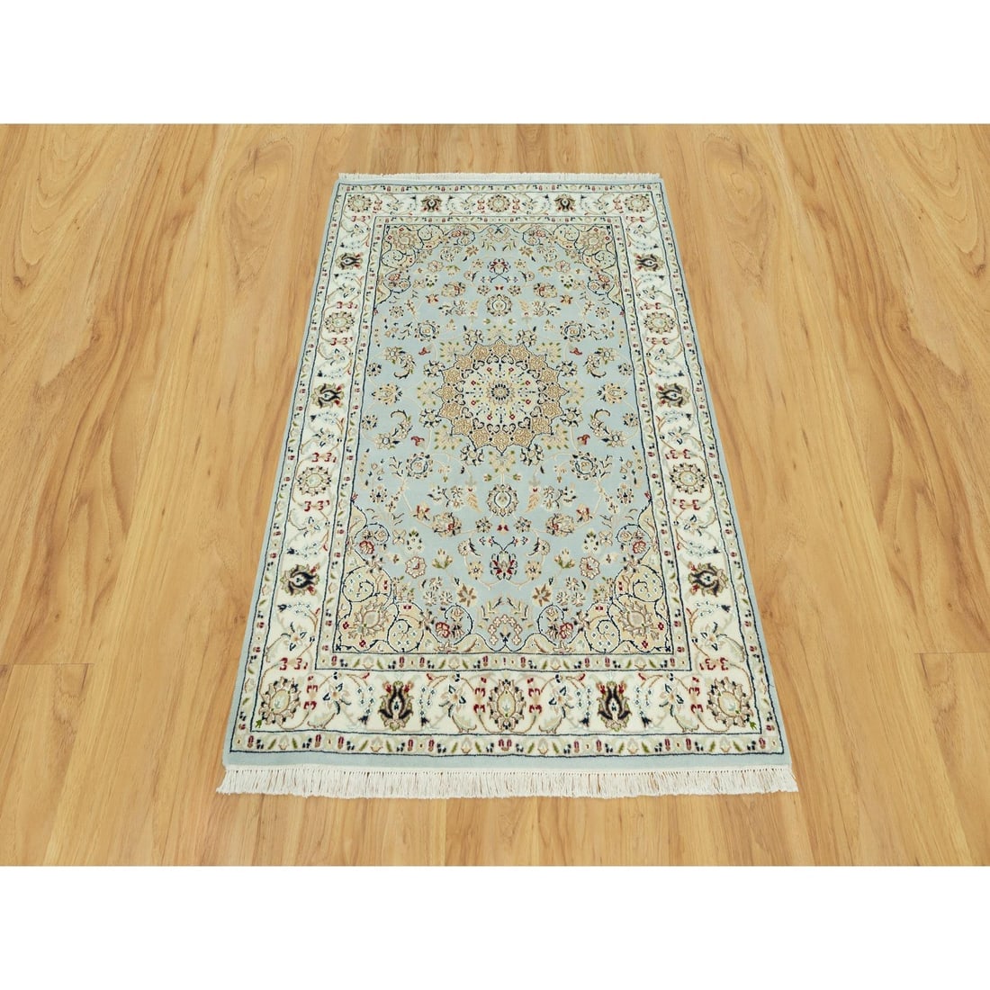 Blue Hydrangea Nain Center Medallion Hand Knotted 100% Wool Rug - 2