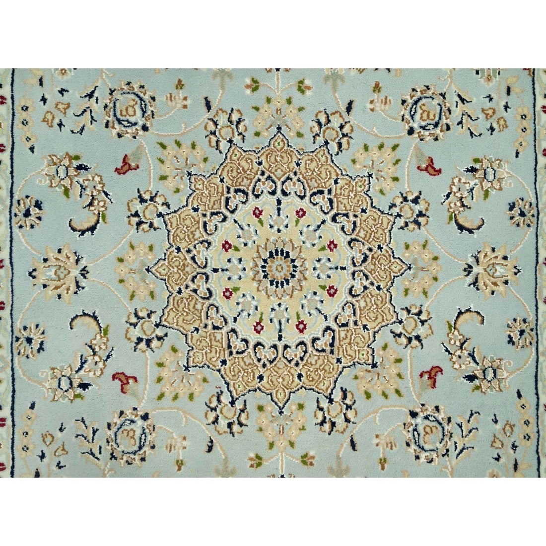 Blue Hydrangea Nain Center Medallion Hand Knotted 100% Wool Rug - 5