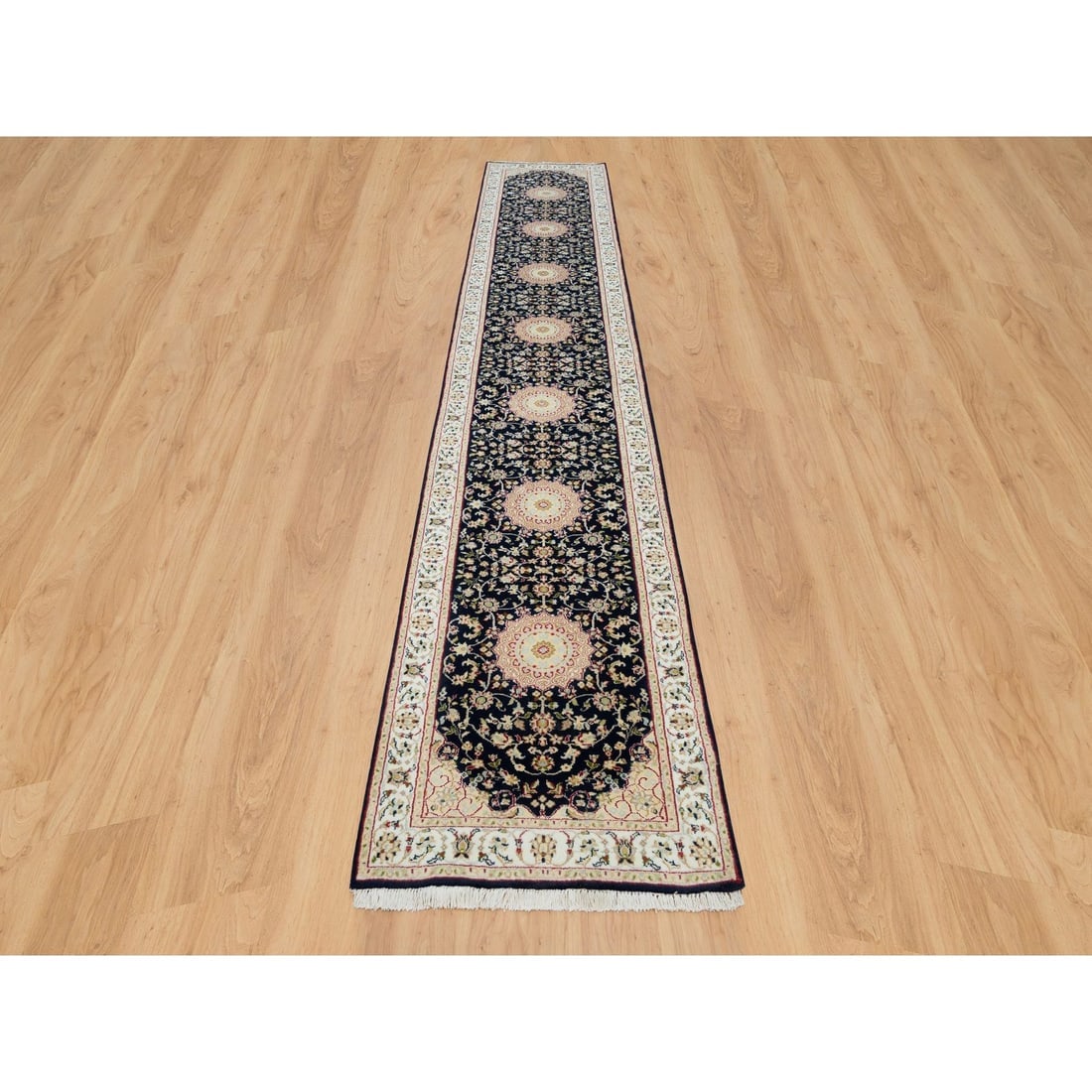 Midnight Blue, Nain Design, 250 KPSI, Wool Hand Knotted XL Runner Rug - 2