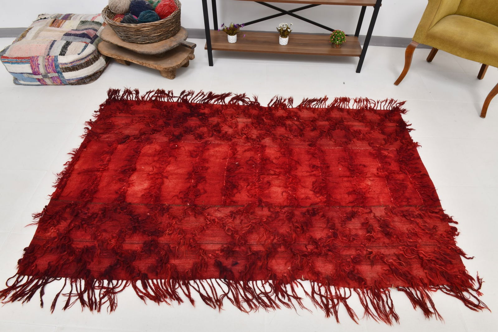 4'0'' x 6'7'' Tulu Filikli Kilim Rug - 70353 - 6