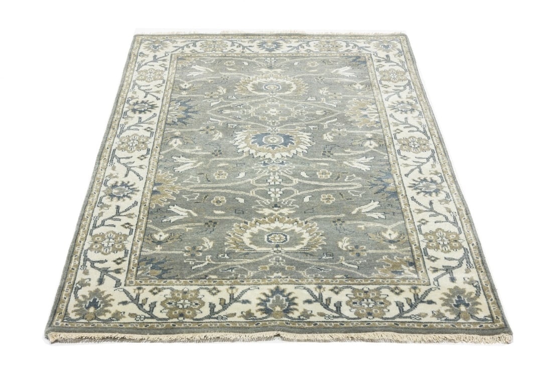 Taupe Floral Osh Chobi 4X6 Peshawar Oriental Rug - 4
