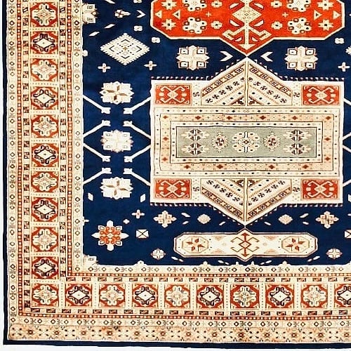 Hand Knotted Jaldar Navy Wool Geometric Oriental Area Rug 8'3" x 11'5" - 5