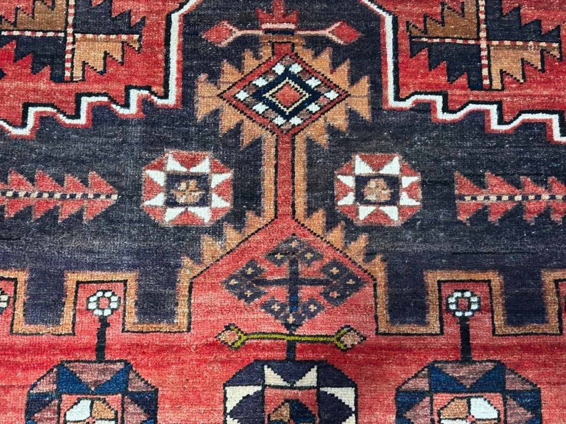Hand-Knotted Persian Bakhtiari Tribal Geometric Wool Red Oriental Area Rug 5' x 6'11" - 7