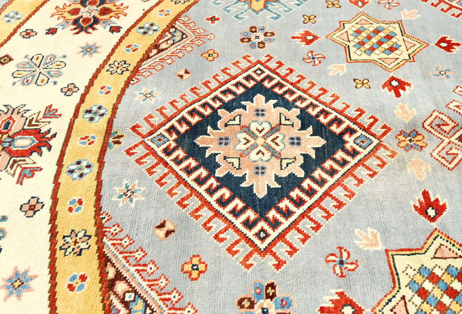 Gray Tribal Geometric 8X8 Kazak Oriental Rug - 6