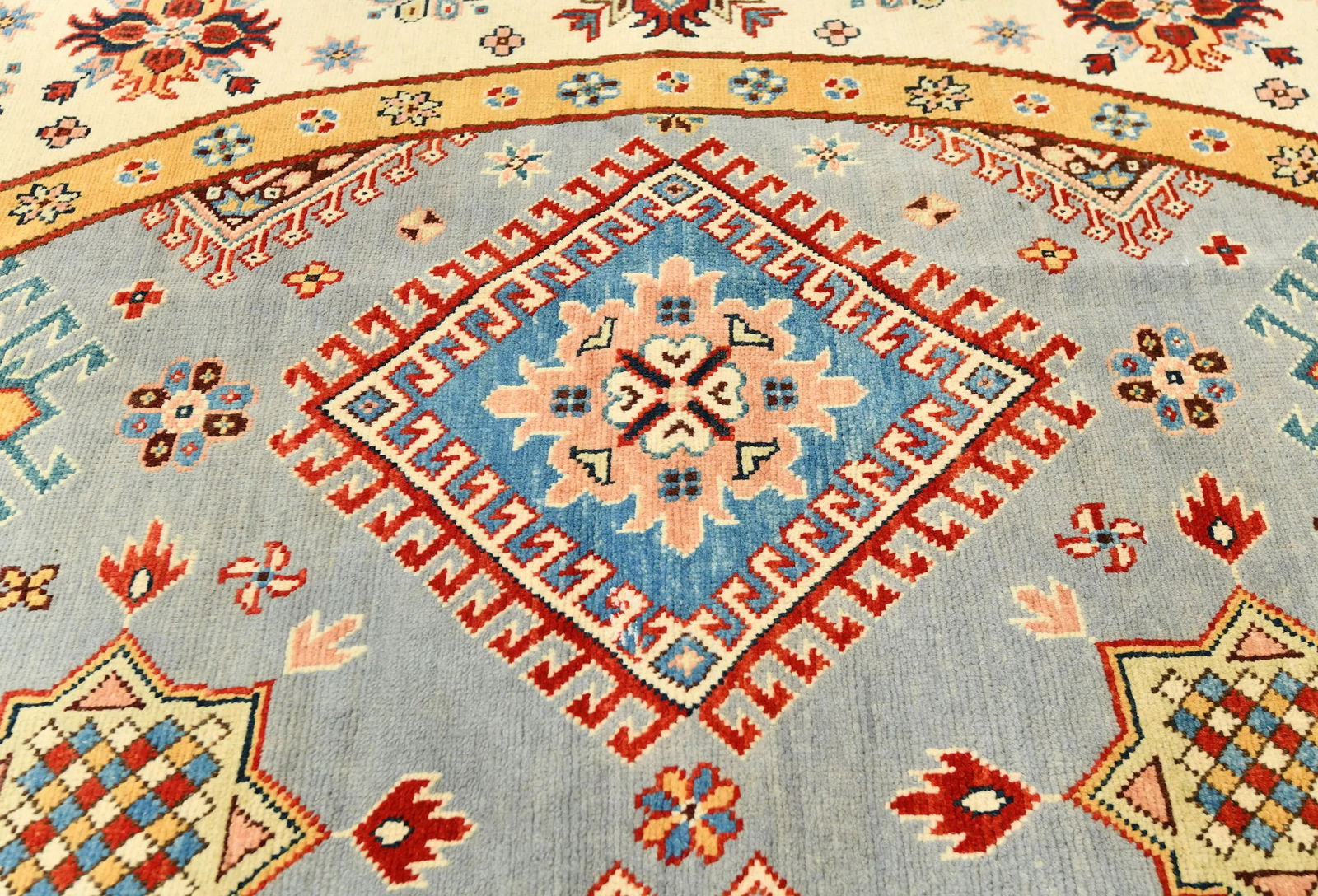 Gray Tribal Geometric 8X8 Kazak Oriental Rug - 7