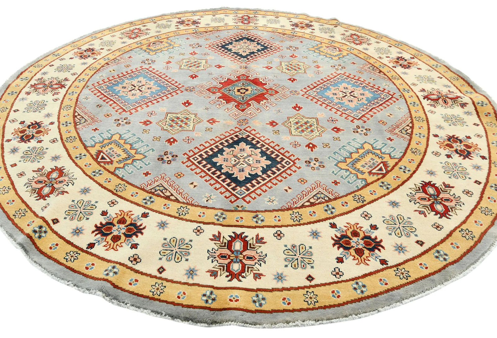 Gray Tribal Geometric 8X8 Kazak Oriental Rug - 9