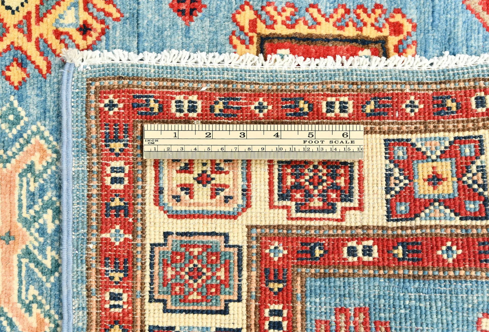 Blue Tribal Geometric 3X16 Kazak Oriental Runner Rug - 10