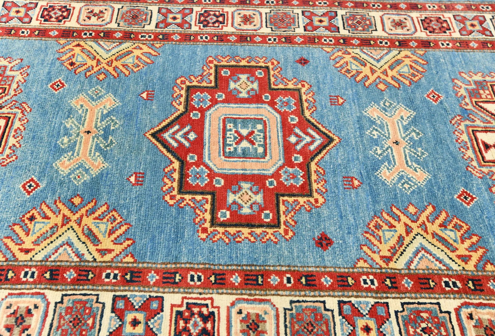 Blue Tribal Geometric 3X16 Kazak Oriental Runner Rug - 6