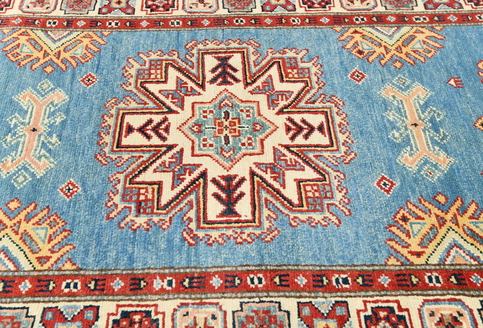 Blue Tribal Geometric 3X16 Kazak Oriental Runner Rug - 7