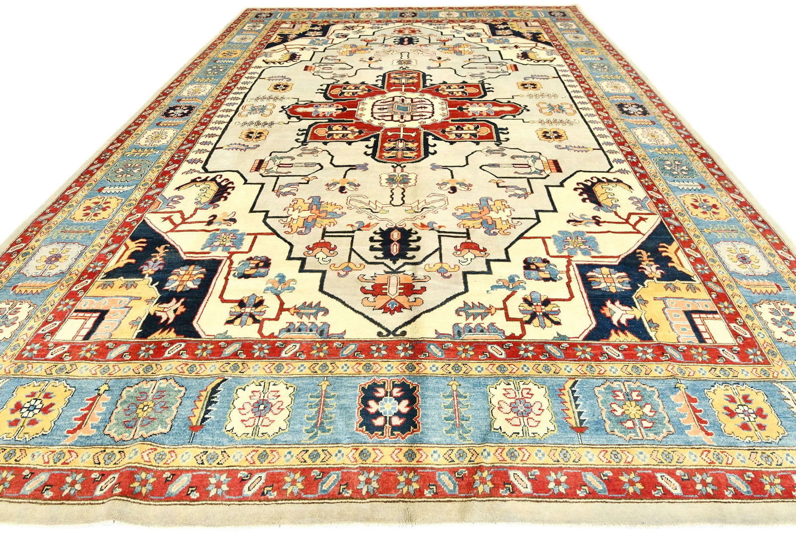 Cream Geometric Tribal 10X14 Heriz Serapi Oriental Rug - 2