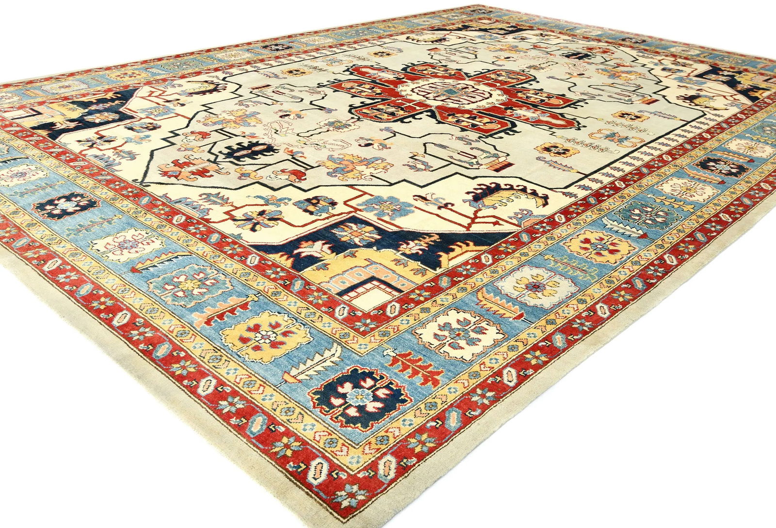 Cream Geometric Tribal 10X14 Heriz Serapi Oriental Rug - 3