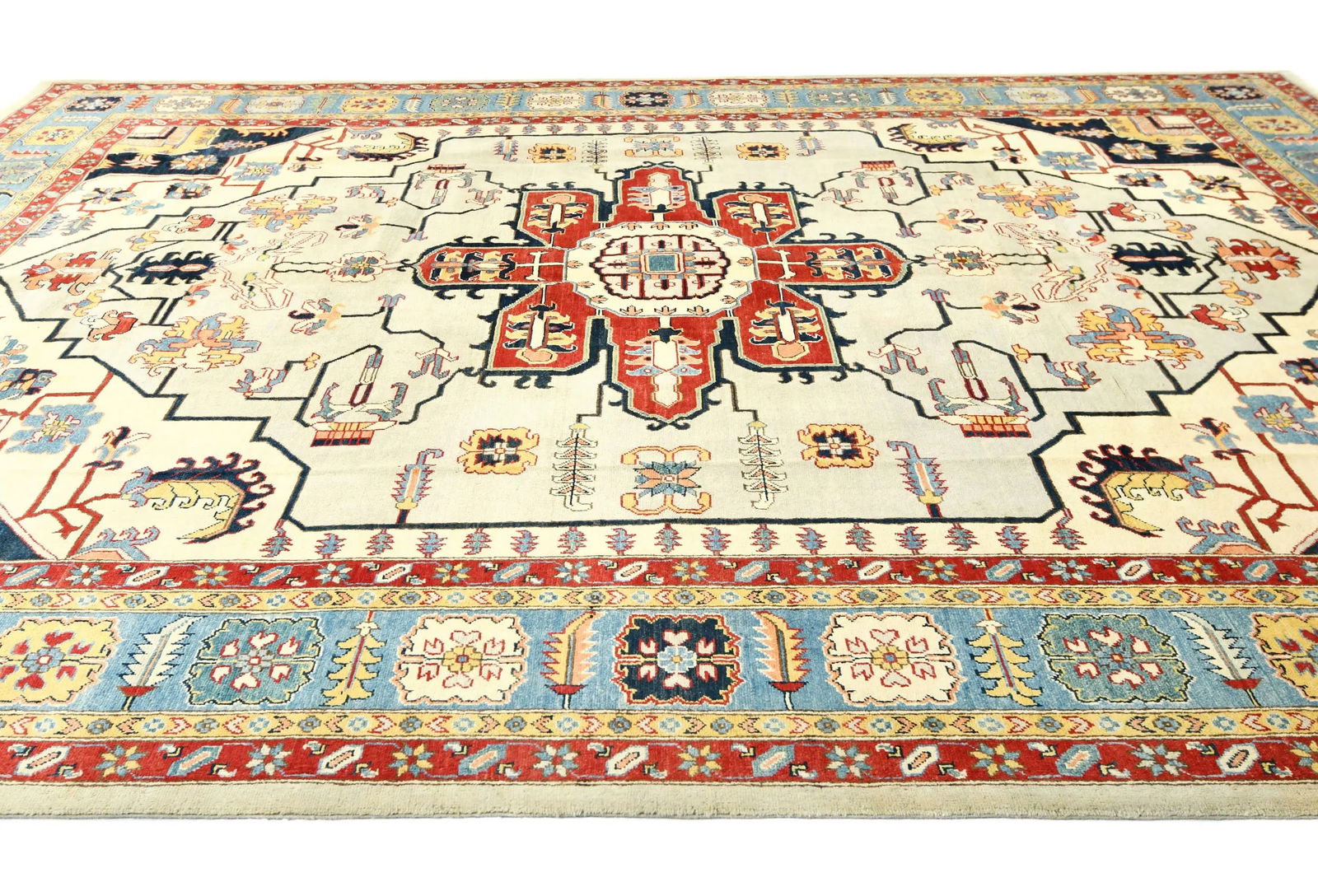 Cream Geometric Tribal 10X14 Heriz Serapi Oriental Rug - 4