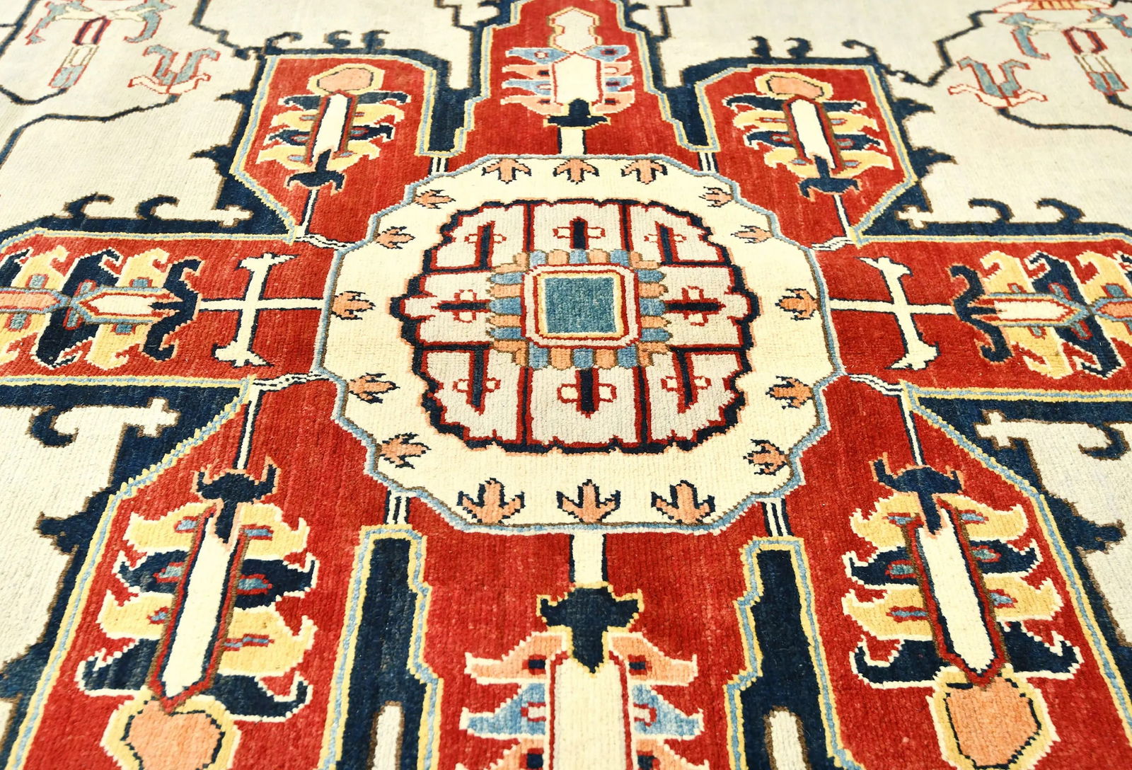 Cream Geometric Tribal 10X14 Heriz Serapi Oriental Rug - 5