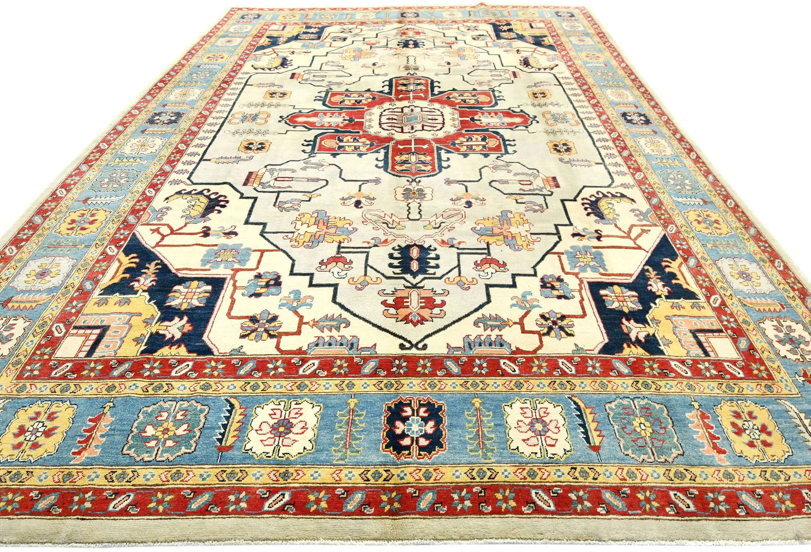 Cream Geometric Tribal 10X14 Heriz Serapi Oriental Rug - 9