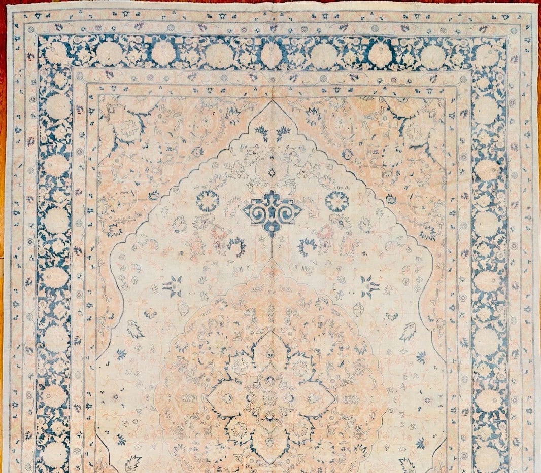 Hand Knotted Indo-Tabriz Ivory Wool Oriental Area Rug Carpet 10'9" x 16'2" - 4