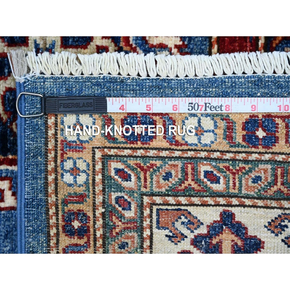 Cobalt Blue Hand Knotted Wool Tribal Motifs Super Kazak Oriental Rug - 6