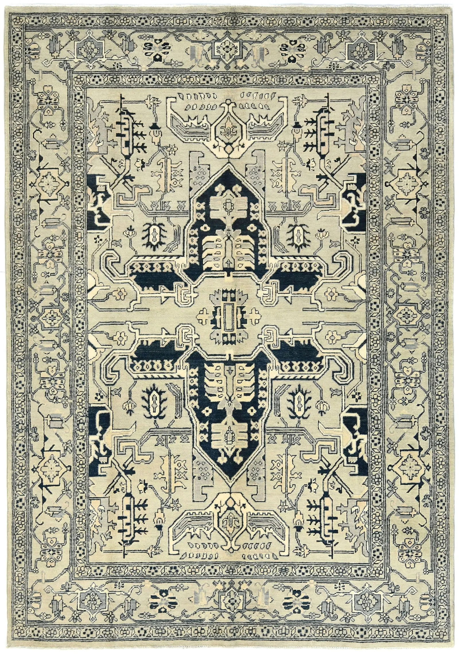 Greige Tribal Geometric 6X9 Heriz Serapi Oriental Rug (1 of 13)