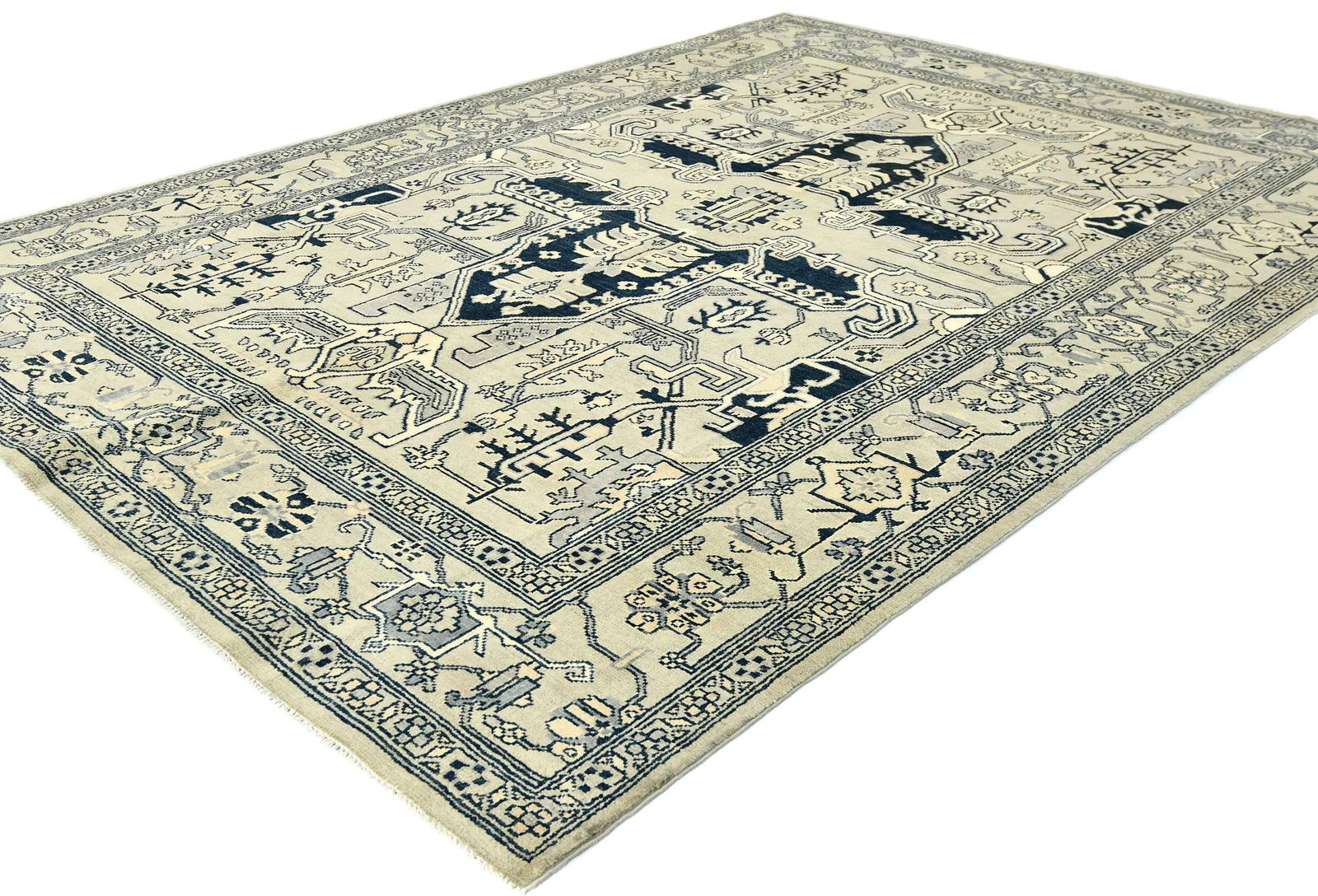 Greige Tribal Geometric 6X9 Heriz Serapi Oriental Rug - 3