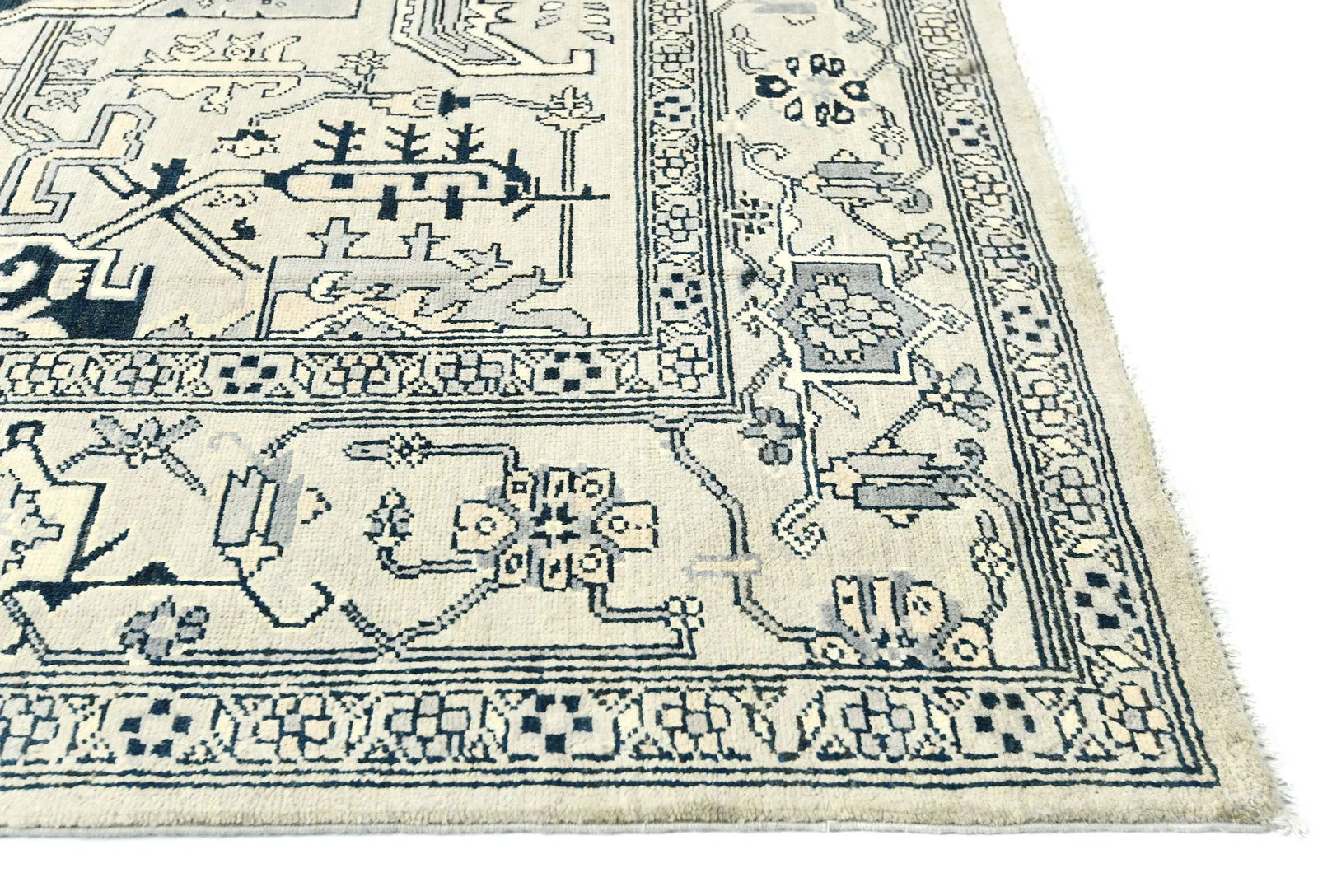 Greige Tribal Geometric 6X9 Heriz Serapi Oriental Rug - 8