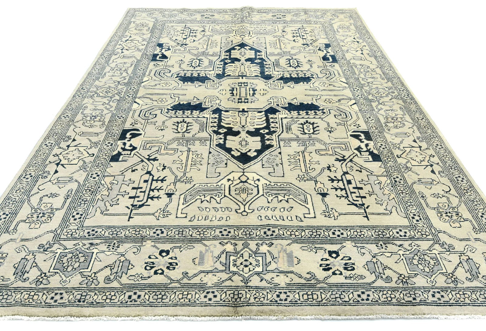 Greige Tribal Geometric 6X9 Heriz Serapi Oriental Rug - 9