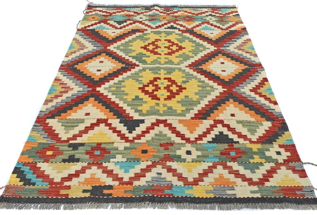 Multicolored Geometric Reversible 4X6 Kilim Oriental Rug - 2