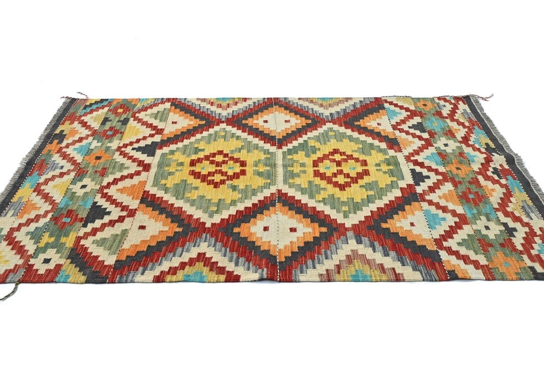 Multicolored Geometric Reversible 4X6 Kilim Oriental Rug - 4
