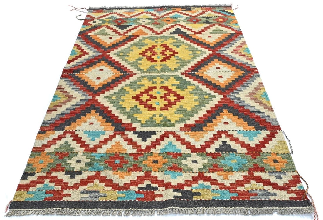 Multicolored Geometric Reversible 4X6 Kilim Oriental Rug - 9