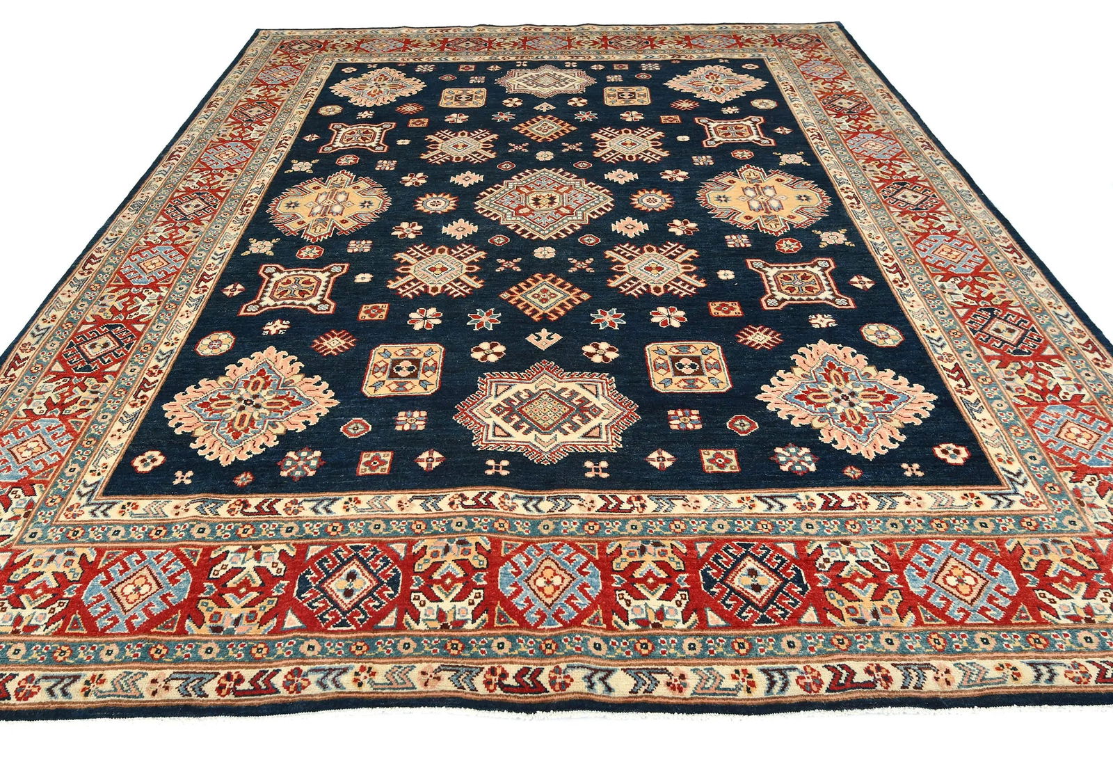 Navy Tribal Geometric 8X10 Kazak Pakistan Oriental Rug - 2