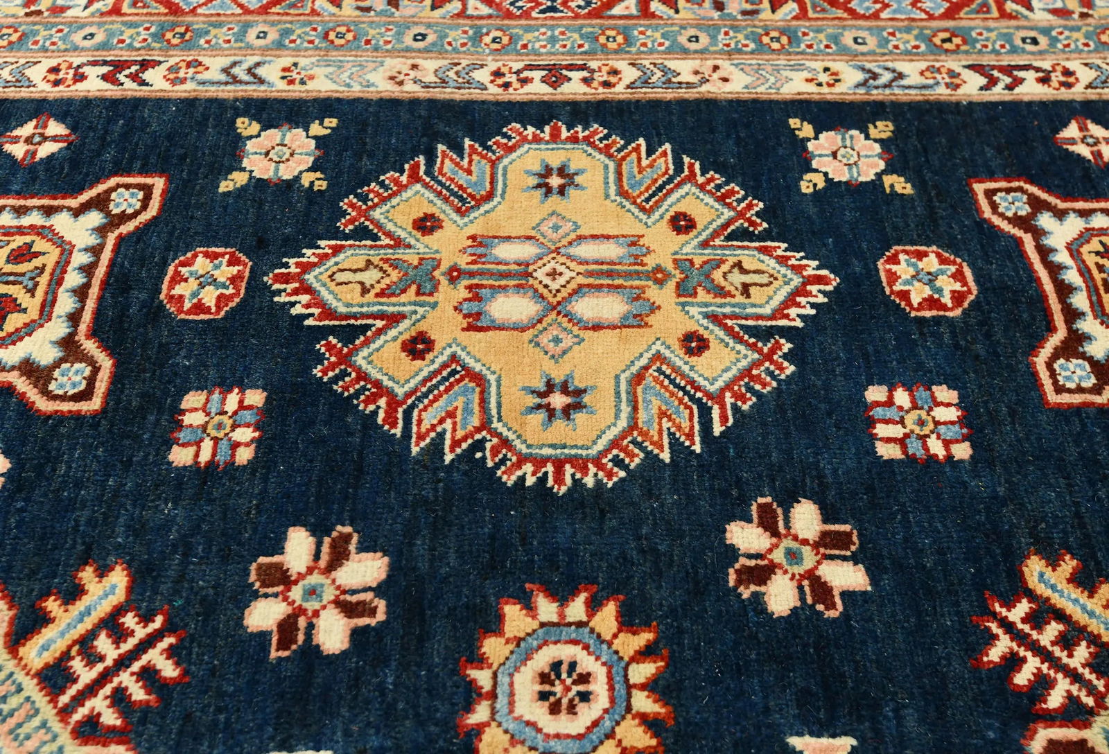 Navy Tribal Geometric 8X10 Kazak Pakistan Oriental Rug - 7