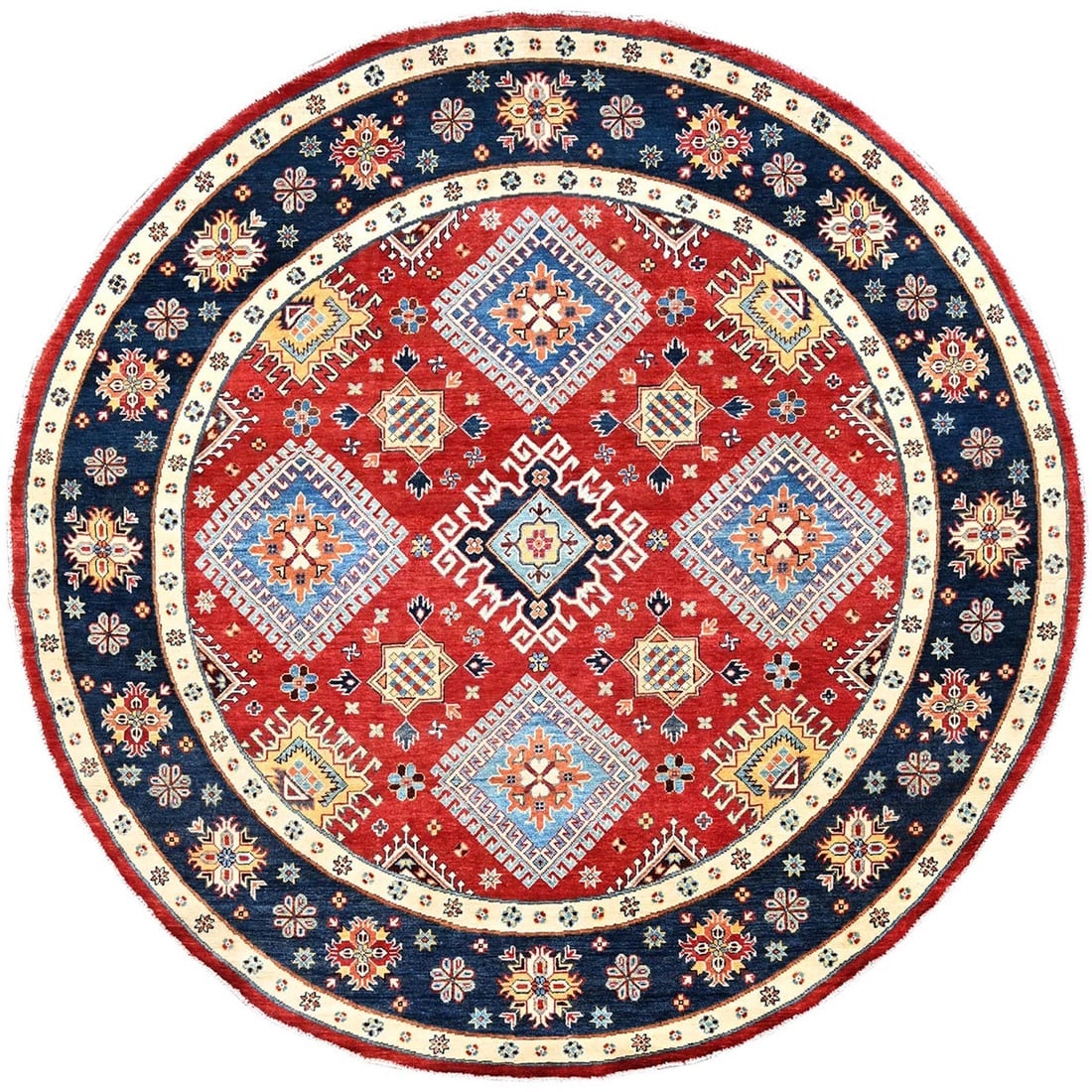 Red, Soft Wool, Special Kazak, Hand Knotted, Round Oriental Rug (1 of 10)