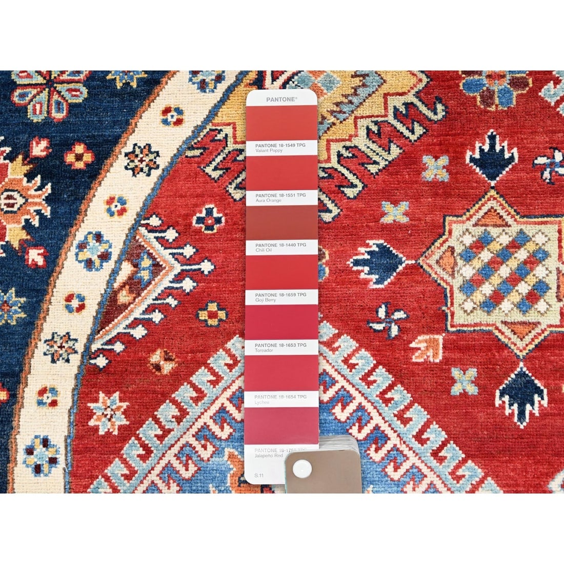 Red, Soft Wool, Special Kazak, Hand Knotted, Round Oriental Rug - 6