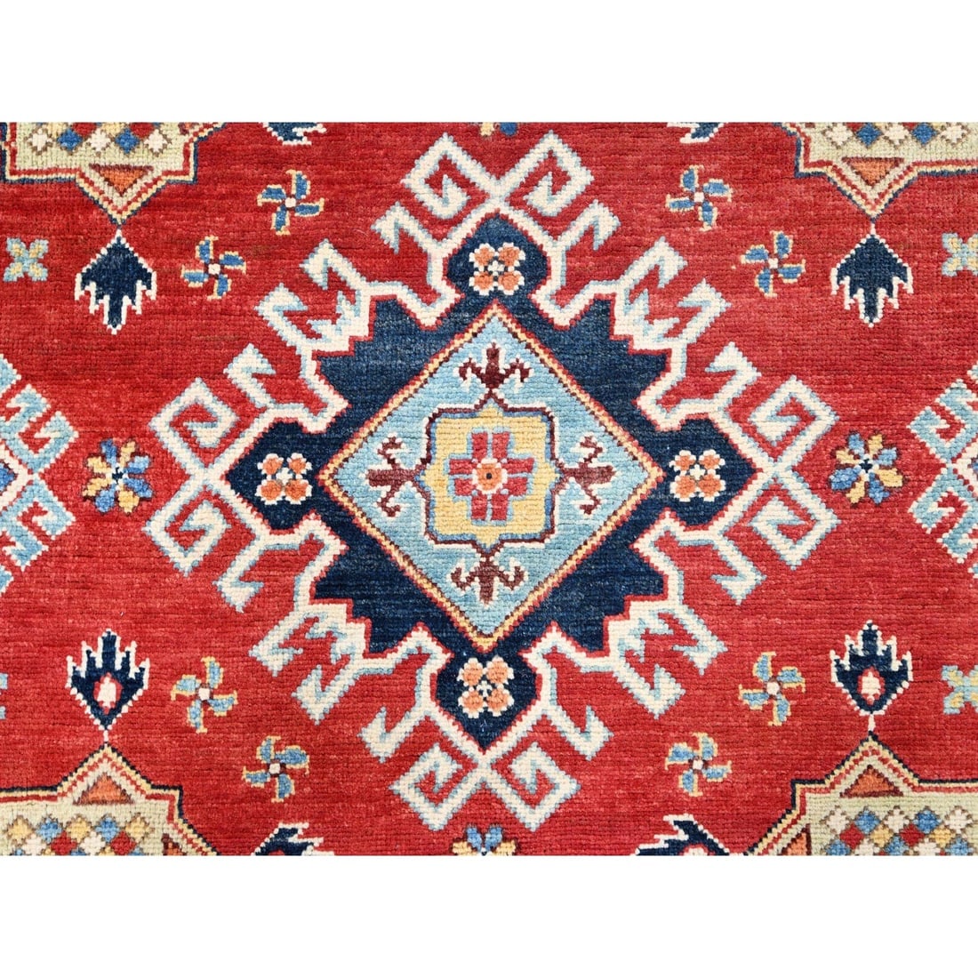 Red, Soft Wool, Special Kazak, Hand Knotted, Round Oriental Rug - 7
