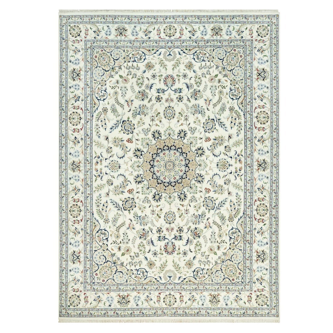 Huron White Hand Knotted Nain Large Medallion Design Wool Oriental Rug: Title: Huron White Hand Knotted Nain Large Medallion Design Wool Oriental Rug Description: This is a truly genuine one-of-a-kind. It has been Knotted for months and months in the centuries-old weaving