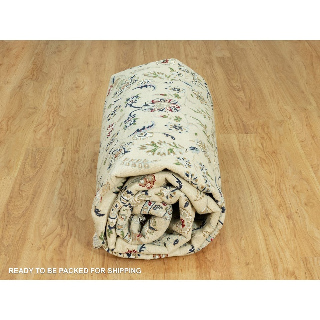 Huron White Hand Knotted Nain Large Medallion Design Wool Oriental Rug - 9