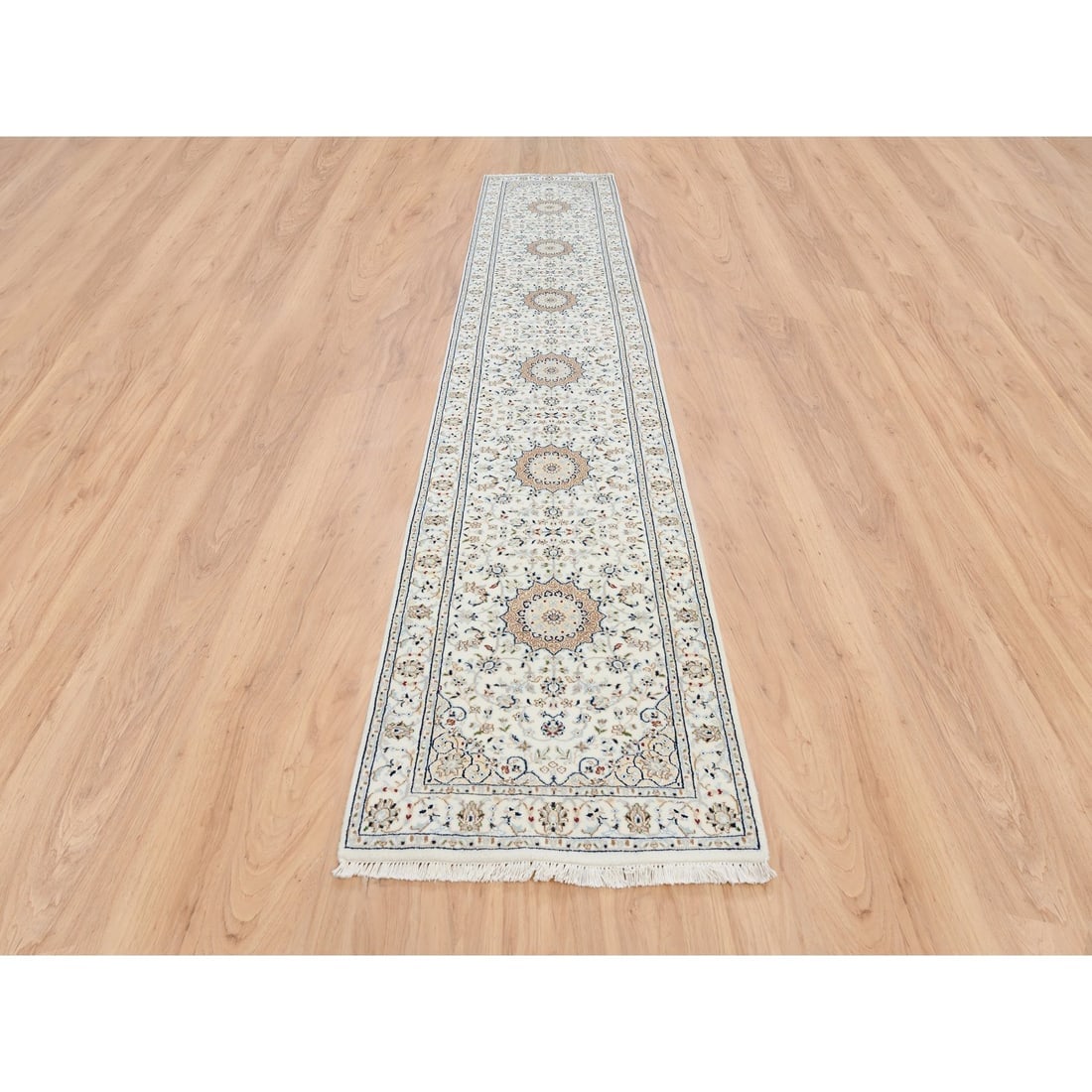 Ivory Nain Flower Design 250 KPSI Pure Wool Hand Knotted Runner Rug - 2