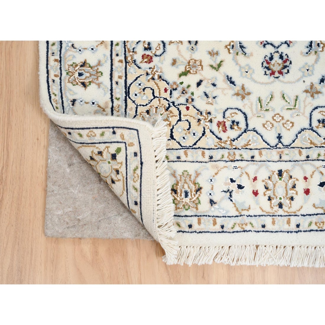 Ivory Nain Flower Design 250 KPSI Pure Wool Hand Knotted Runner Rug - 3