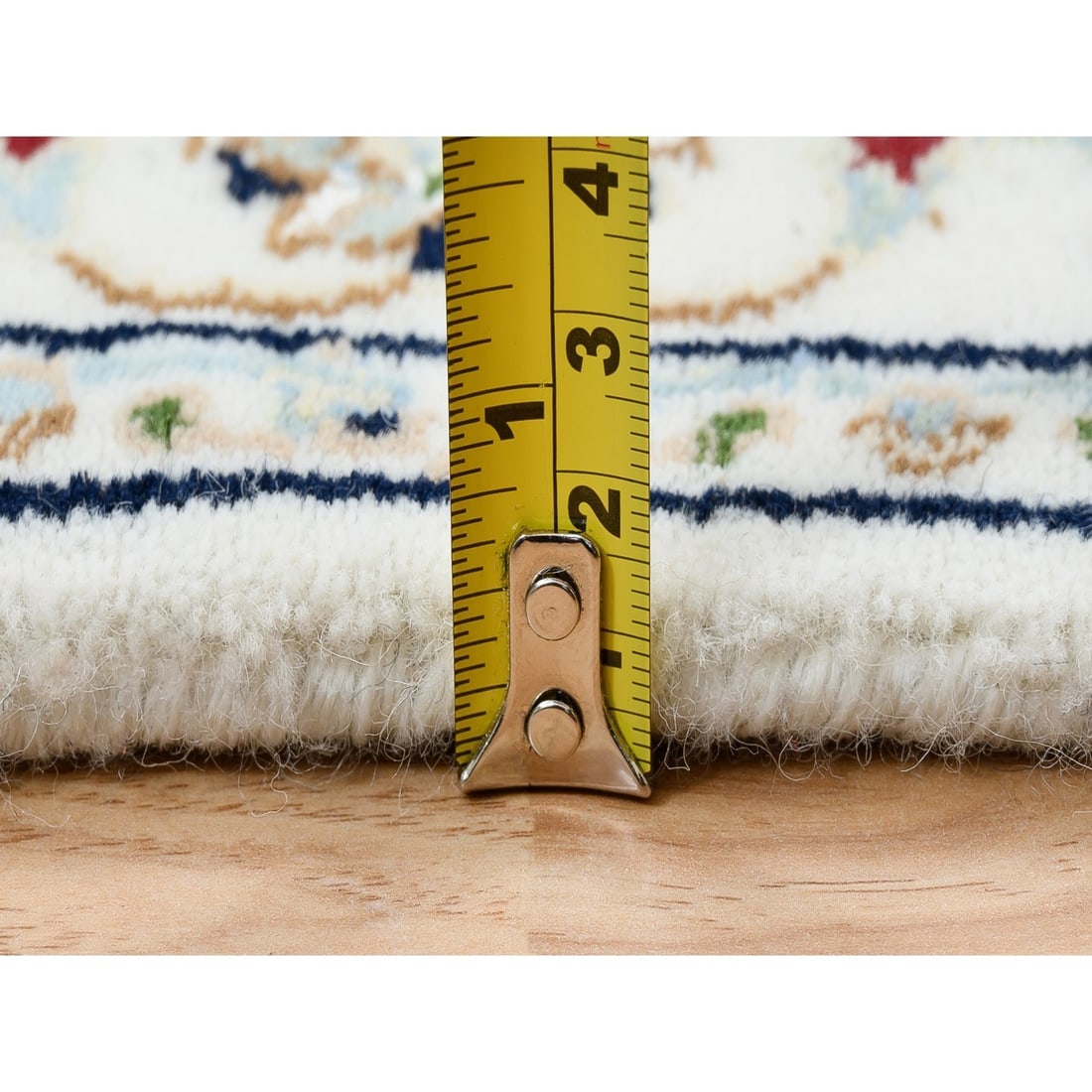 Ivory Nain Flower Design 250 KPSI Pure Wool Hand Knotted Runner Rug - 7