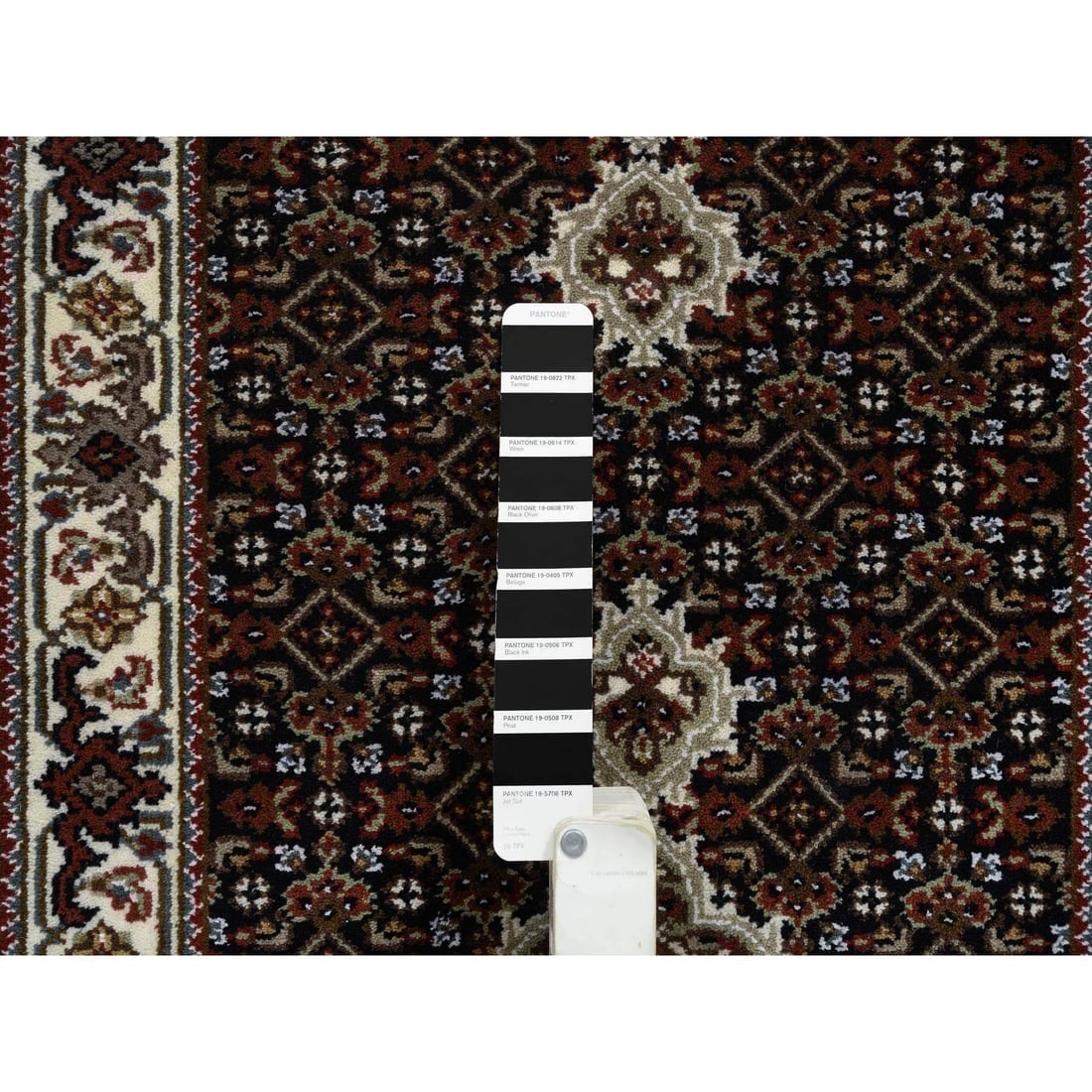 Rich Black Tabriz Mahi 175 KPSI Pure Wool Hand Knotted Runner Rug - 4