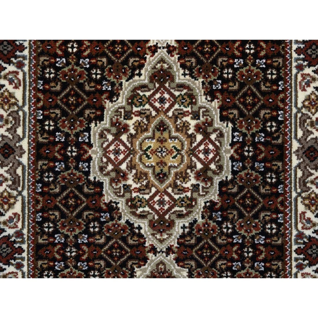 Rich Black Tabriz Mahi 175 KPSI Pure Wool Hand Knotted Runner Rug - 5