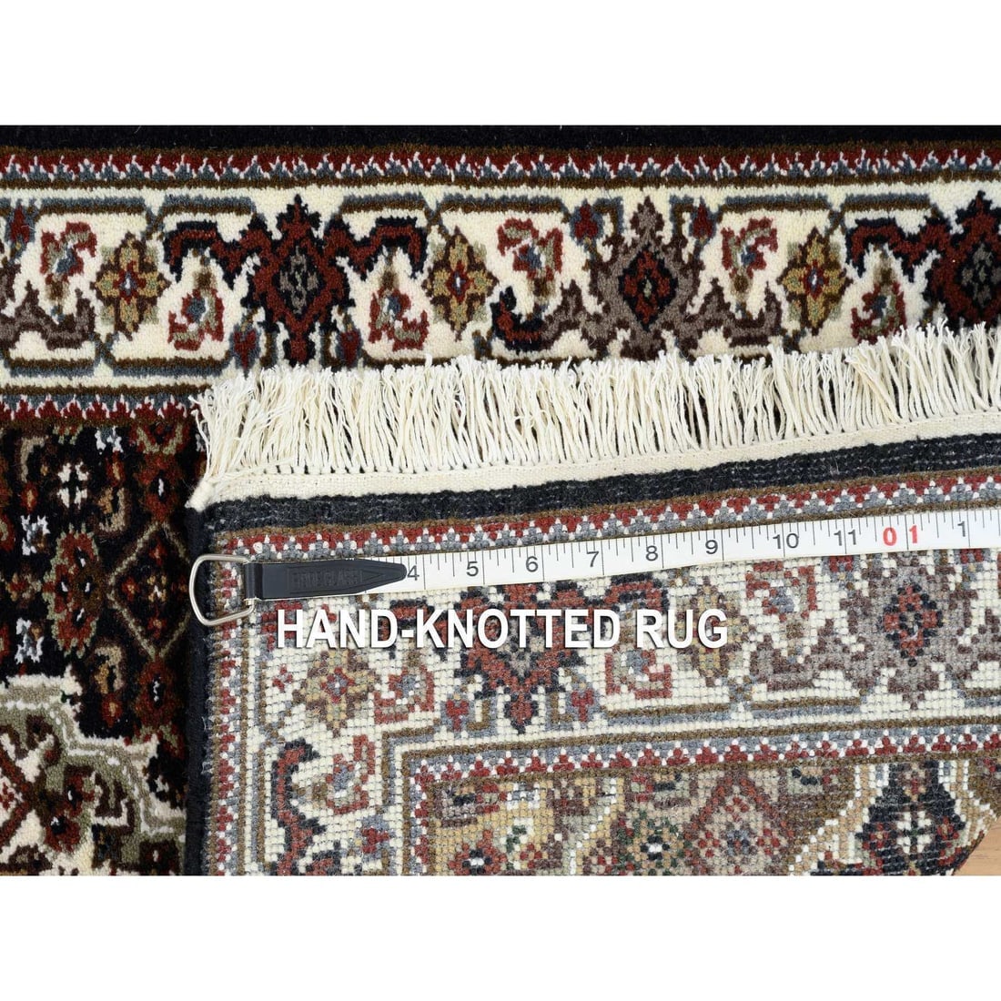 Rich Black Tabriz Mahi 175 KPSI Pure Wool Hand Knotted Runner Rug - 8
