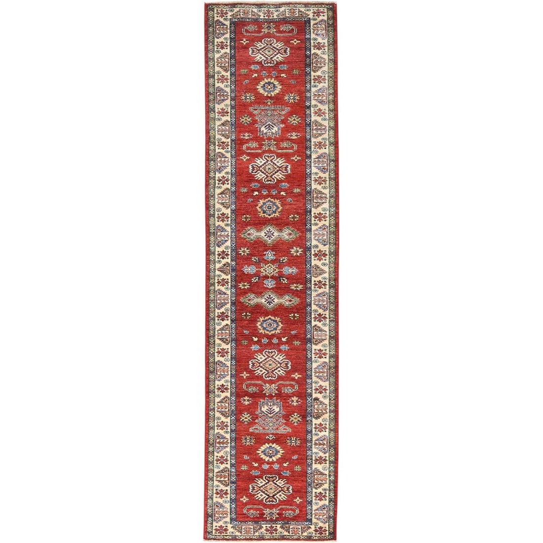 Fire Brick Afghan Super Kazak Wool Hand Knotted Runner Oriental Rug (1 of 7)