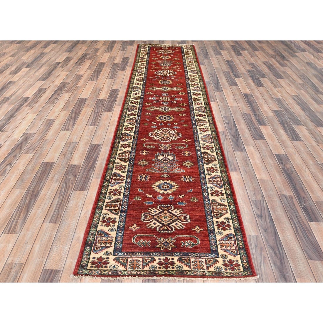 Fire Brick Afghan Super Kazak Wool Hand Knotted Runner Oriental Rug - 2
