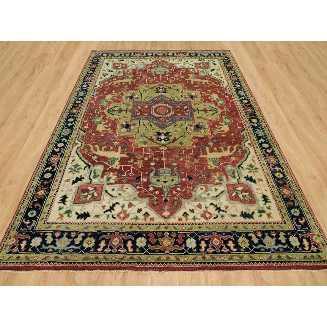 Falu Red Organic Wool Serapi Heris Hand-Knotted Oriental Rug - 2