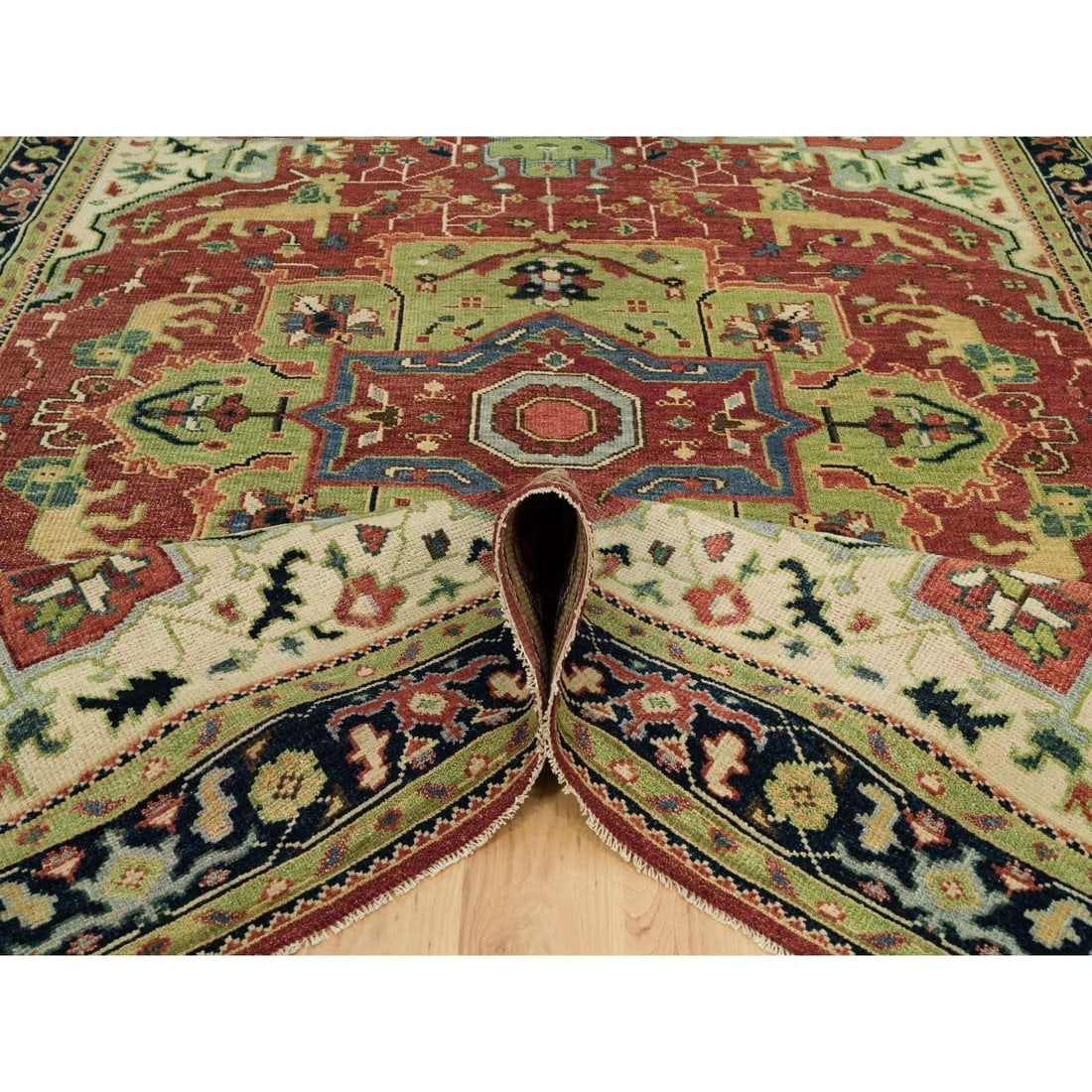 Falu Red Organic Wool Serapi Heris Hand-Knotted Oriental Rug - 5