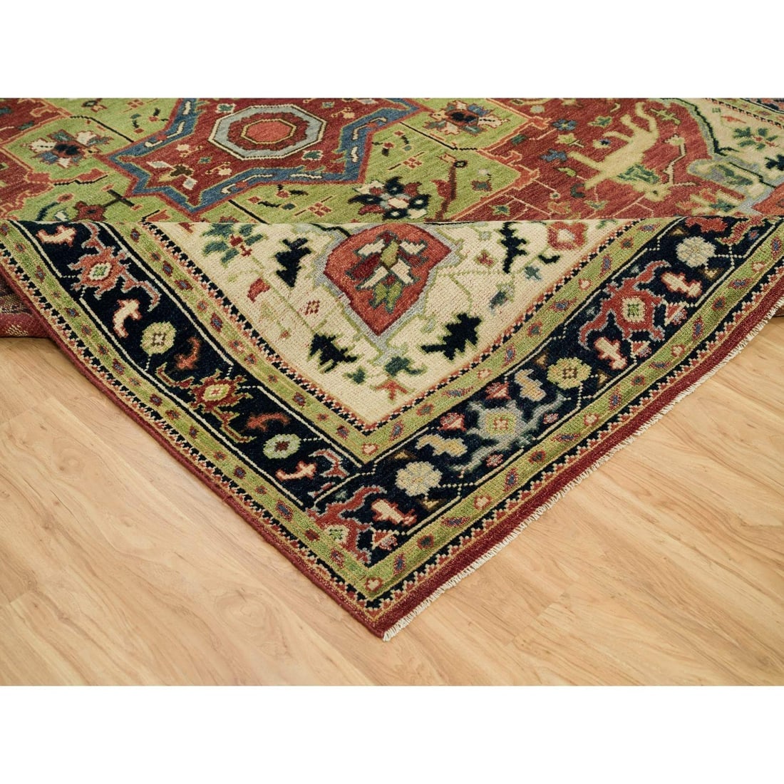 Falu Red Organic Wool Serapi Heris Hand-Knotted Oriental Rug - 6
