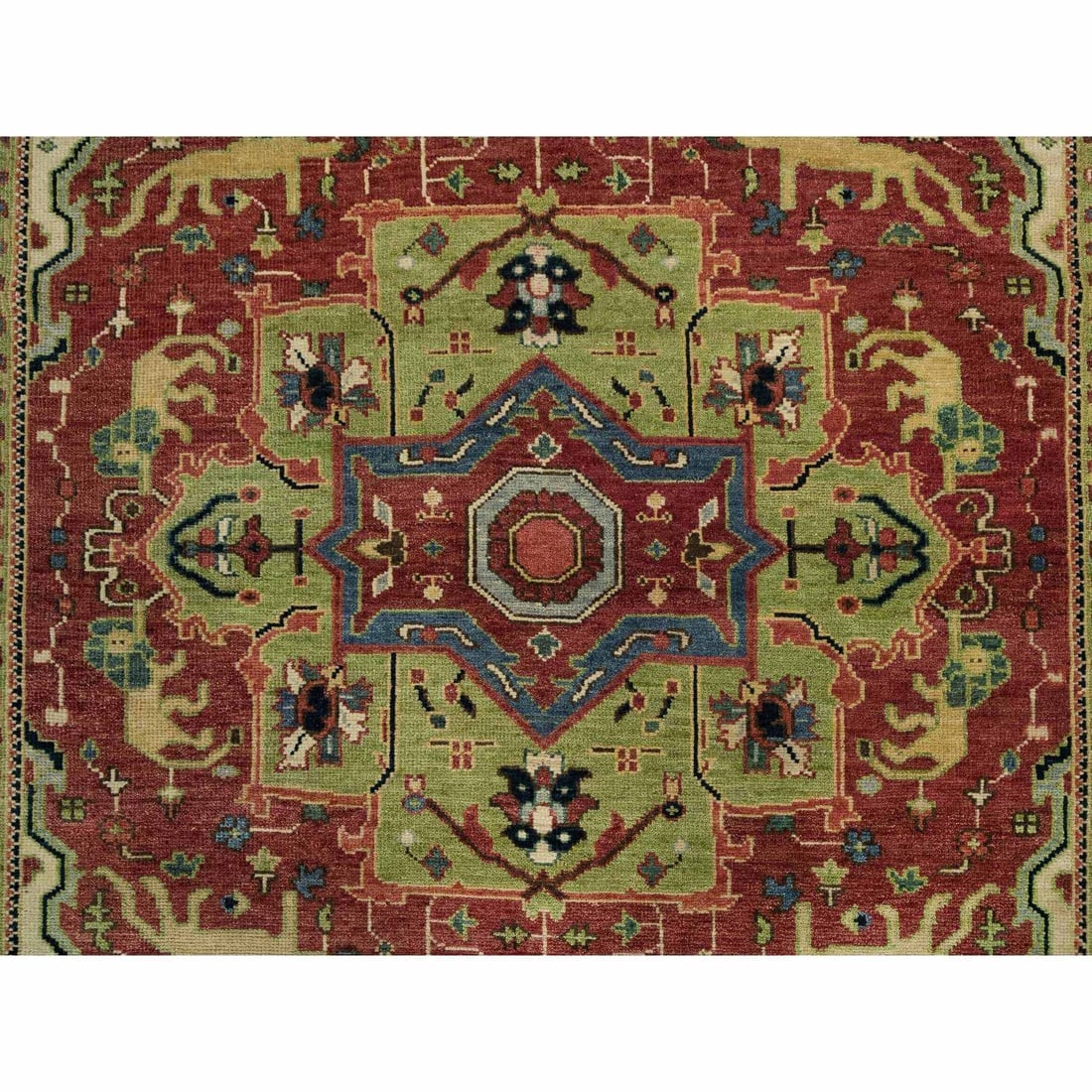 Falu Red Organic Wool Serapi Heris Hand-Knotted Oriental Rug - 8