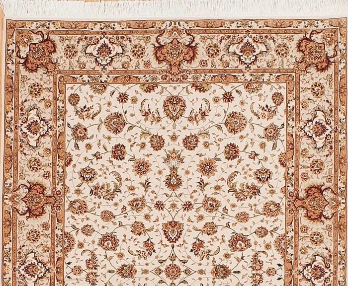 Hand Knotted Sino-Tabriz Ivory Wool Oriental Area Rug Carpet 6' x 9' - 4